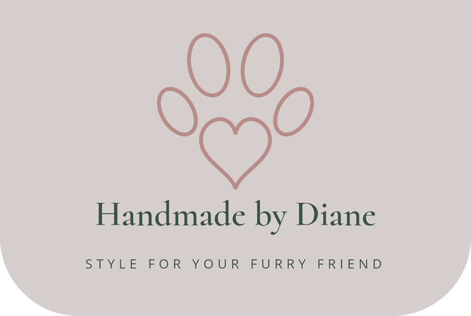 Handmade by Diane logo with paw print.