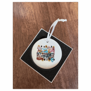 Decorative ornament on wooden table surface.